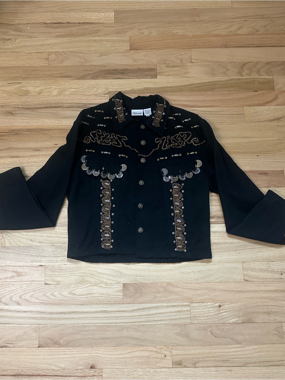 90s/Y2K Styleworks Black Embellished Western Boho Jacket